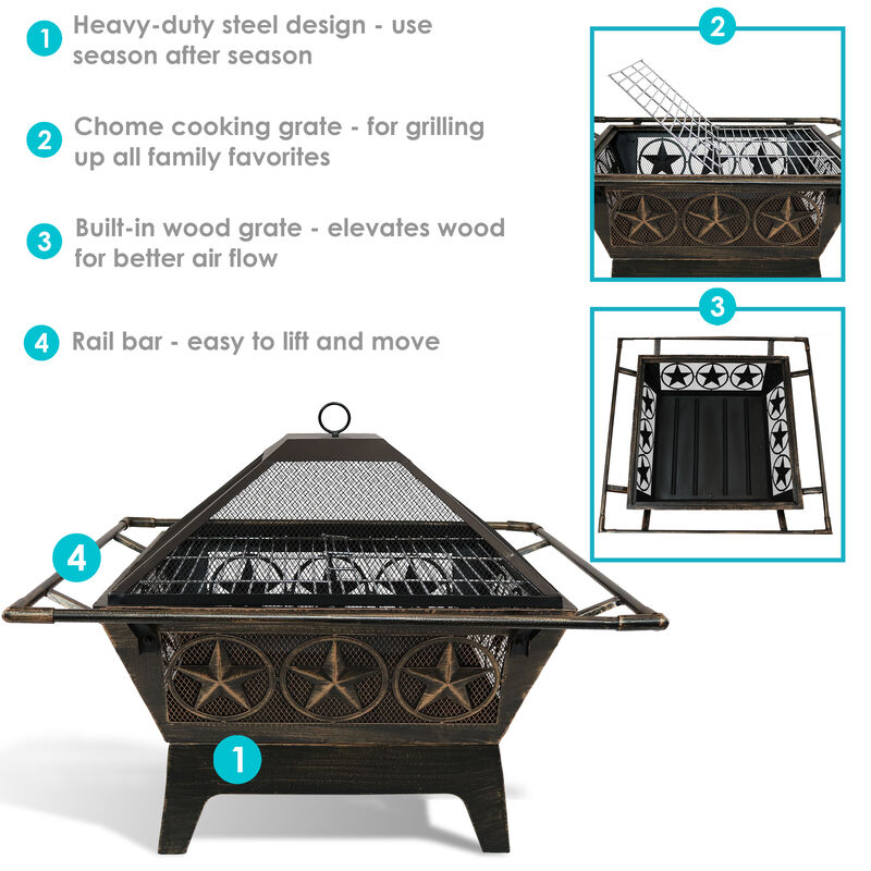 Sunnydaze 32 in Northern Galaxy Steel Fire Pit with Grate, Screen and Poker
