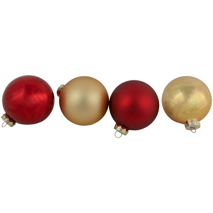 96ct Red and Gold 2-Finish Glass Ball Christmas Ornaments 3.25" (80mm)
