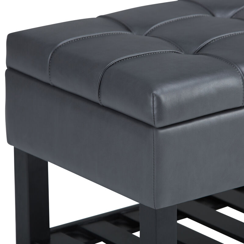 Saxon 44 inch Wide Transitional Rectangle Storage Ottoman Bench in Stone Grey Faux Leather image number 5