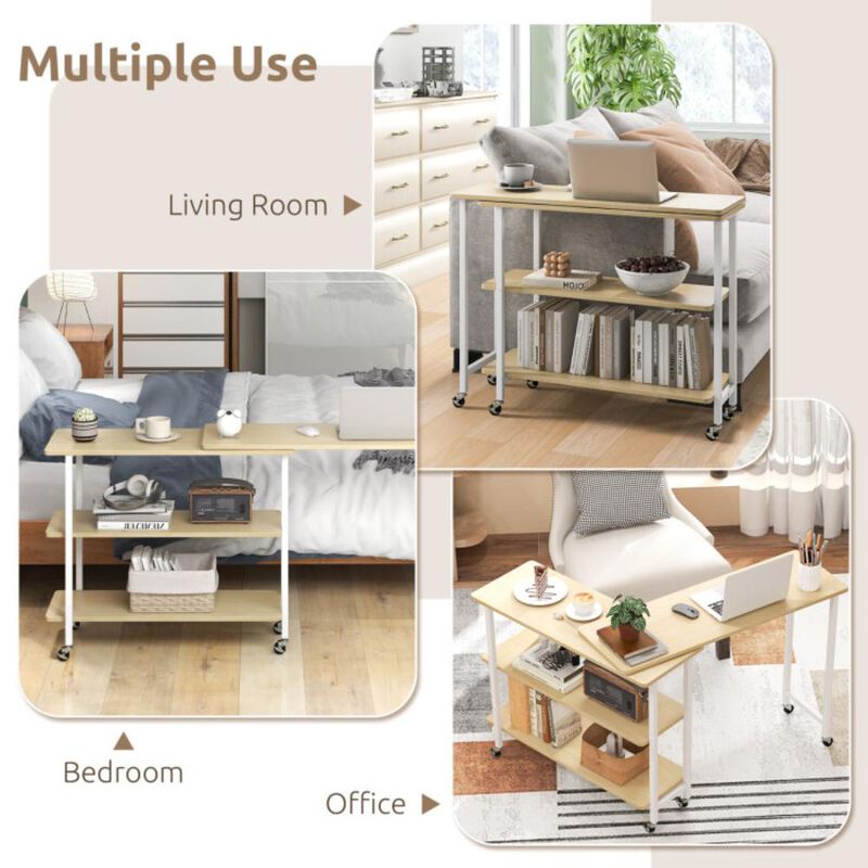 Hivvago 360&Acirc;&deg; Rotating Sofa Side Table with 2-Tier Storage Shelves