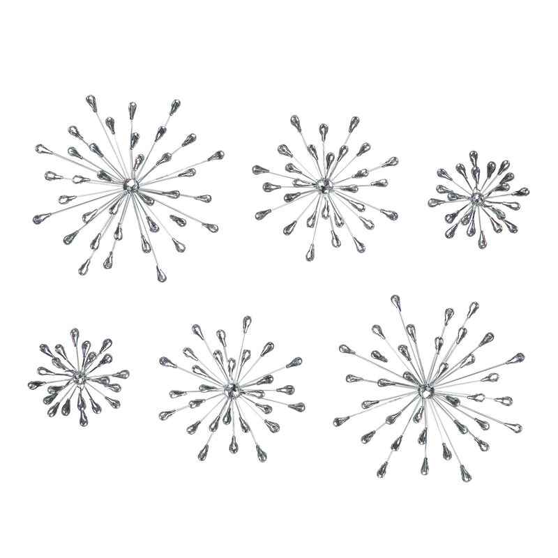 Set of 6 Metal Silver Starburst Wall Sculptures - 12", 9", 6" Diameter image number 0