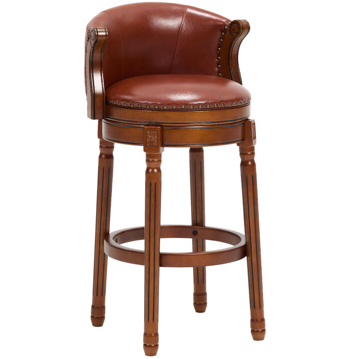TATEUS Cowhide Leather Bar Height Stools 360 Swivel, Wooden Counter Height Chairs