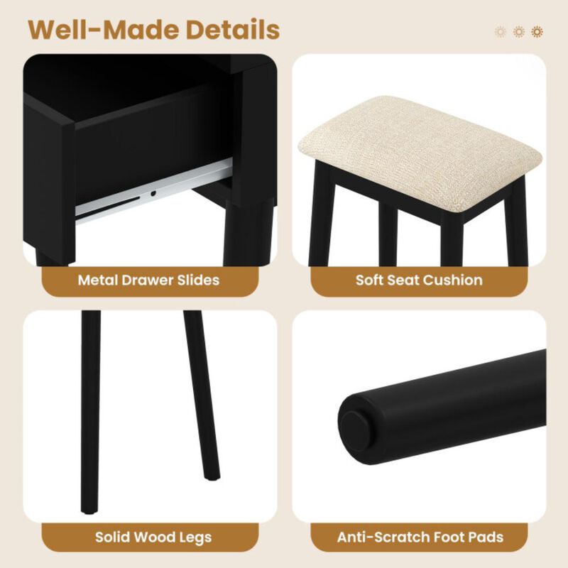 Hivvago Small Vanity Makeup Dressing Table Set with Cushioned Stool and LED Lighted Mirror