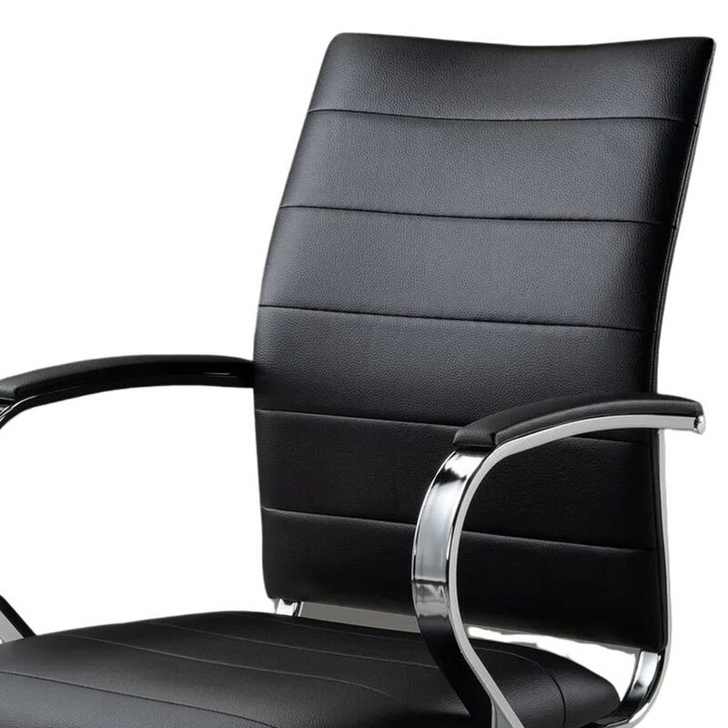 Zoha 27 Inch Adjustable Swivel Office Chair, Black Faux Leather, Chrome - Benzara