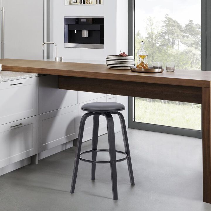 Hivvago 29 Inch Gray And Black Solid Wood Swivel Backless Bar Height Bar Chair
