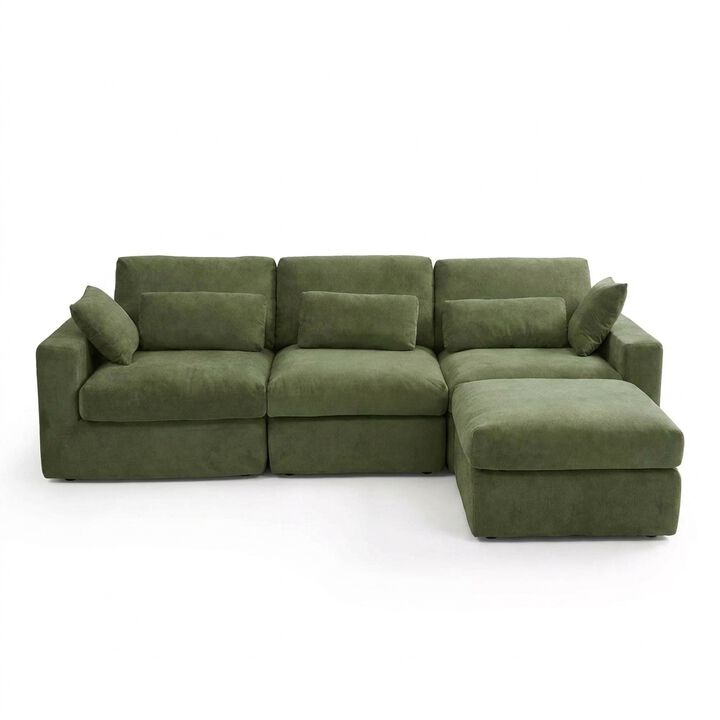 Vipbear 122 Inch L Shaped Chenille Modular Cloud Sectional Sofa with Movable Ottoman, Living Room
