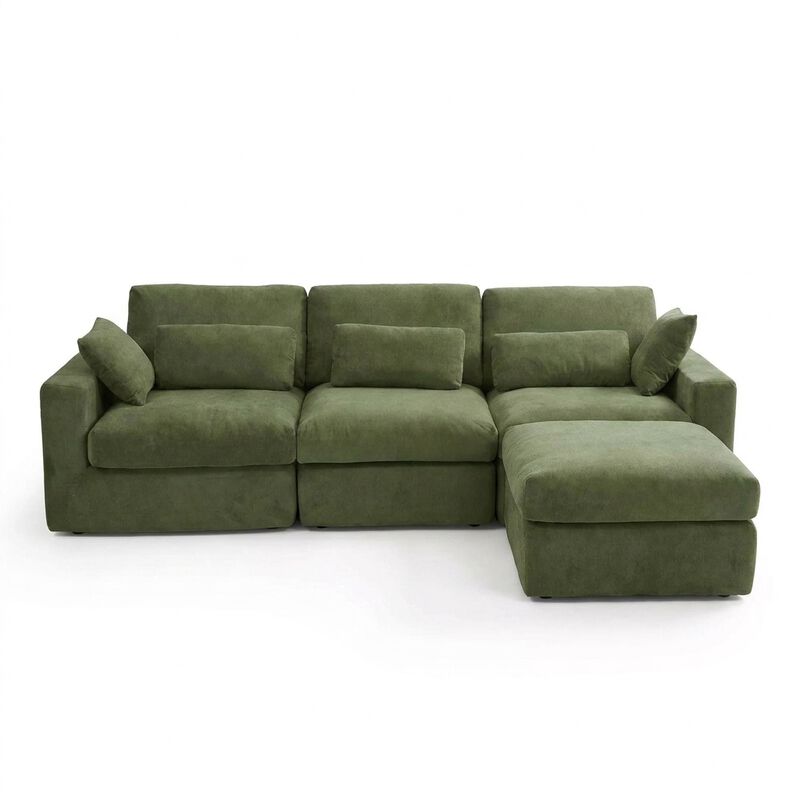 Vipbear 122 Inch L Shaped Chenille Modular Cloud Sectional Sofa with Movable Ottoman, Living Room image number 0
