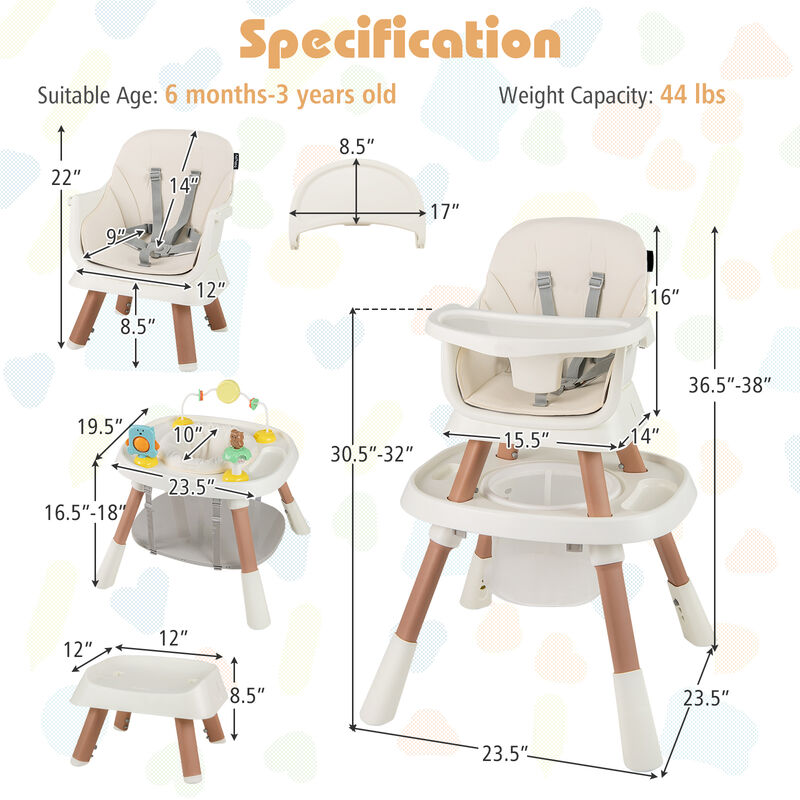 Convertible 16 in 1 Baby Highchair with Activity Center for Toddlers and Infants image number 2