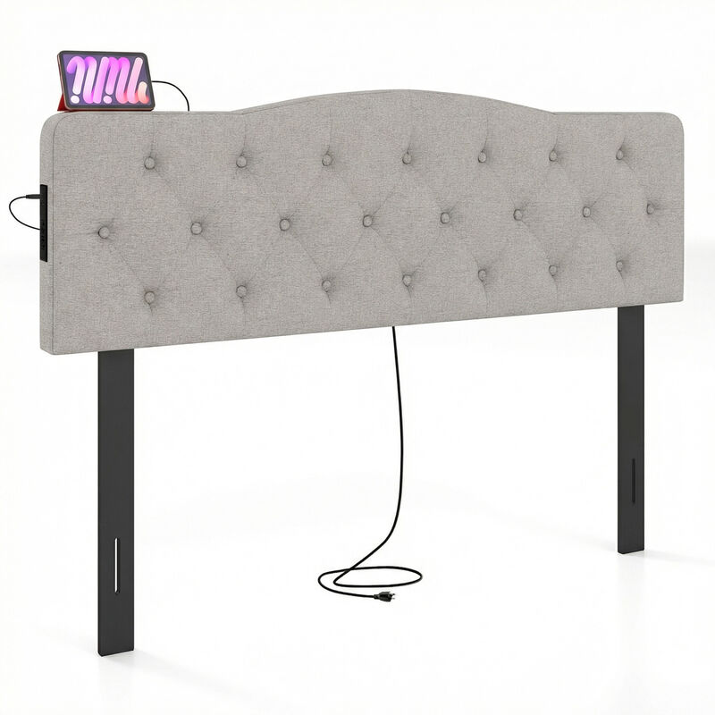 Upholstered Tufted Headboard for Full and Queen Beds with 2 Power Outlets image number 6