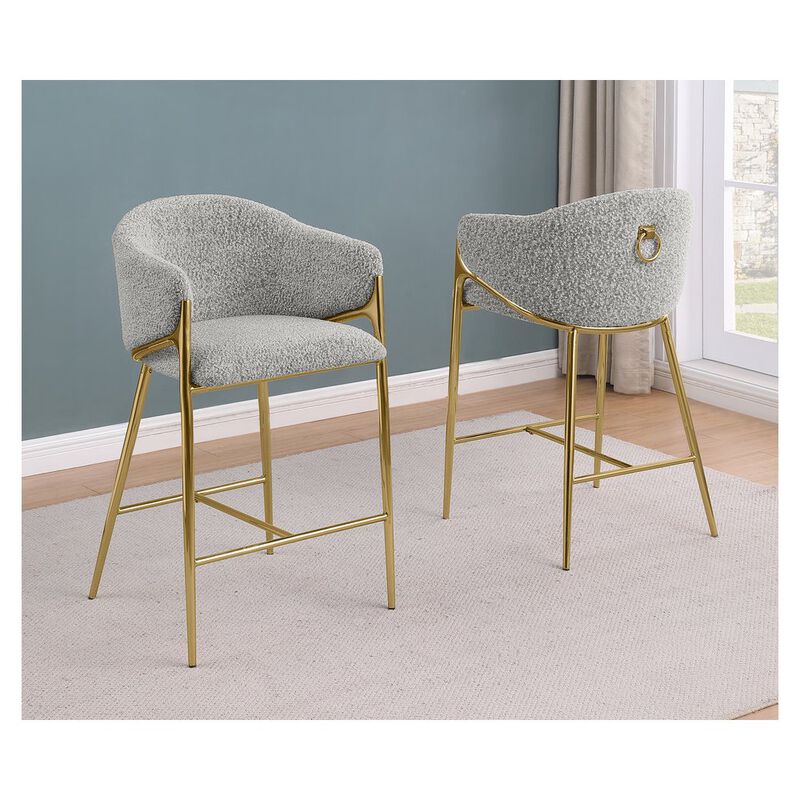 Best Quality Furniture Rich Gray Counterheight (26) In Boucle Fabric And Gold Chrome Base (Set Of 2)
