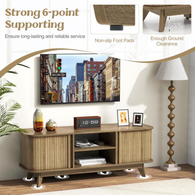 Hivvago TV Stand for 55-Inch TV Media Console Table with Dual Sliding Doors-Oak