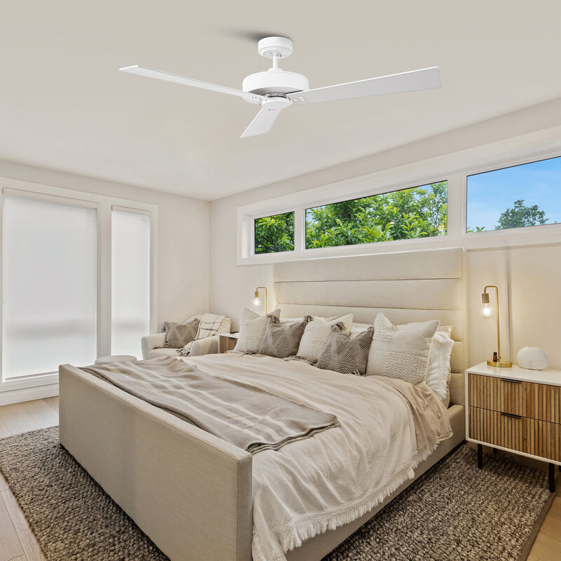 52 in. Satin White Reversible 3-Blade Ceiling Fan with Wall Control without Light