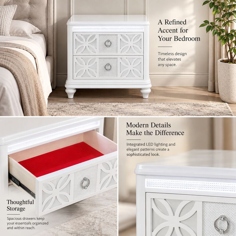 Havressa Patterned 2-Drawer LED Nightstand image number 3