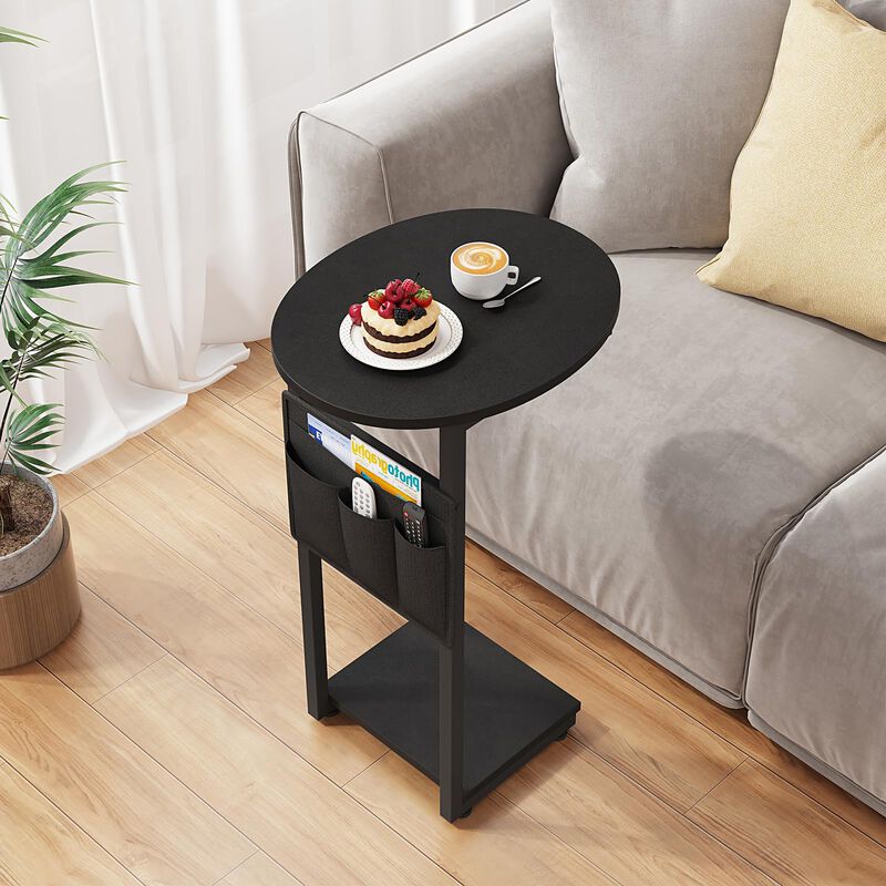 Vagusicc C Shaped End Table for Couch, Small Side Table for Couch, Small Couch Side Table for Small Spaces, Side Table Slide Und