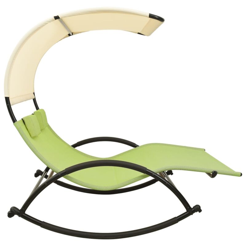 vidaXL Rocking Double Sun Lounger with UV-Protective Canopy and Breathable Textilene Fabric in Green and Cream