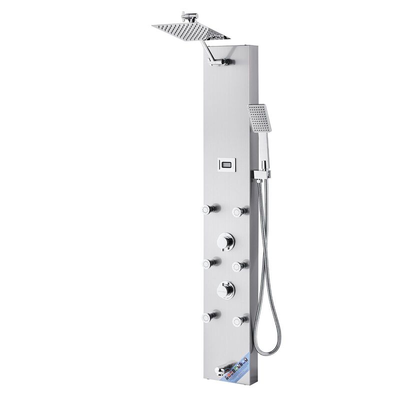 LED Shower Panel Tower with Rainfall Head, 6 Body Jets, Handheld and Tub Spout-Silver image number 0