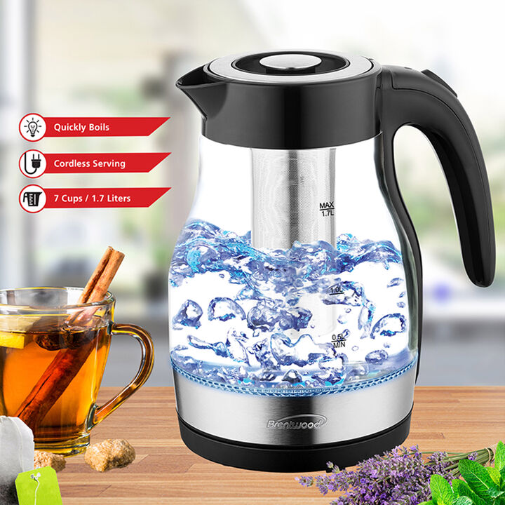 Brentwood Glass 1.7 Liter Electric Kettle with Tea Infuser in Black