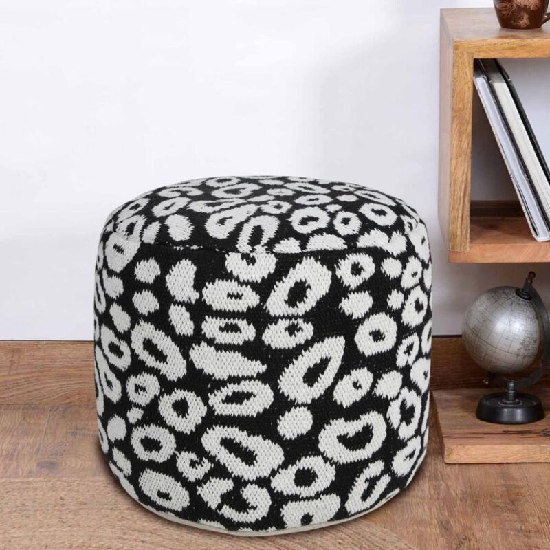 Hivvago 18 Inch Black Cylinder Abstract Pouf Ottoman