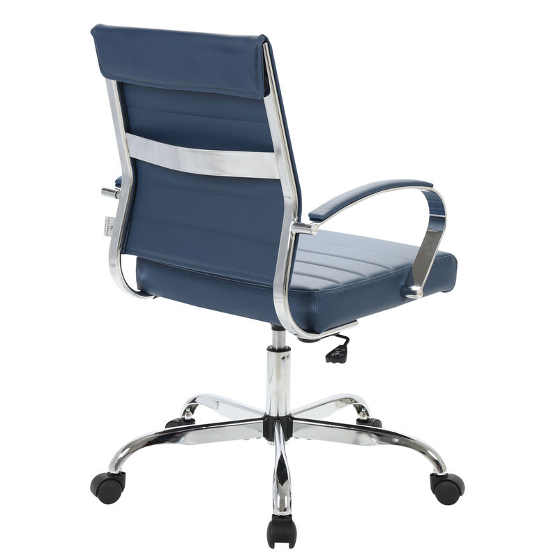 LeisureMod Benmar Mid-Back Office Chair, Leather Upholstery with Swivel, Tilt, and Chrome Base, Modern Desk Seating for Home Office or Conference Room