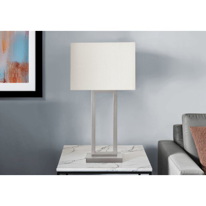 Table Lamp, 28"H, Nickel Metal, Ivory / Cream Shade, Contemporary, Modern