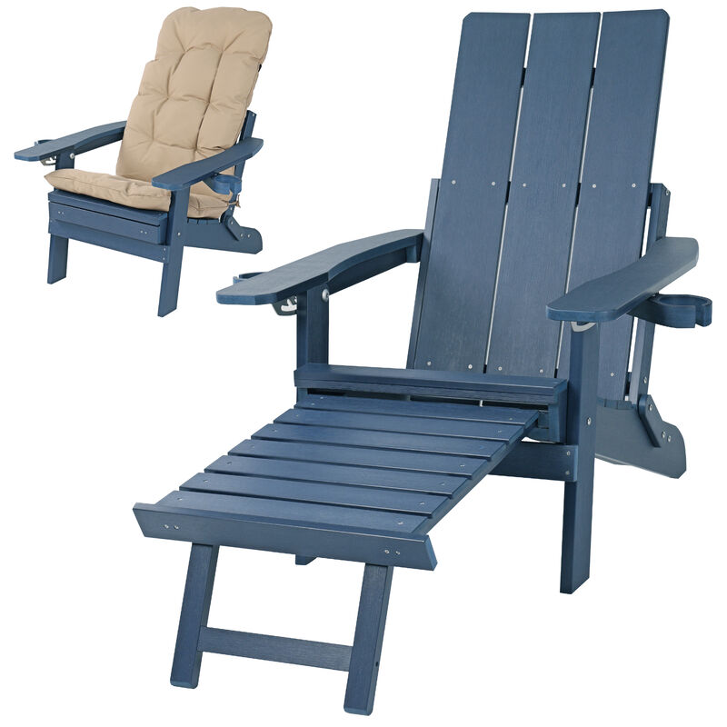 HIPS Poly Lumber Lounge chair with Cup Holders, High Backest and Deep Contoured Seat, for Outdoor/Sandbeach/Yard(Navy Blue)