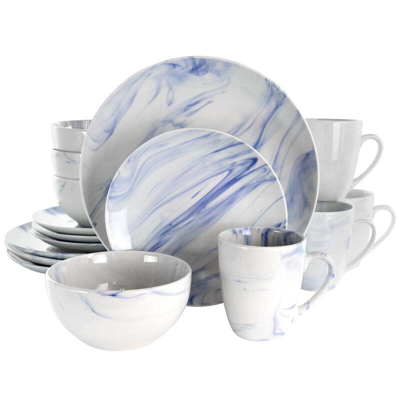 Elama Fine Marble 16 Piece Stoneware Dinnerware Set in Blue and White image number 1