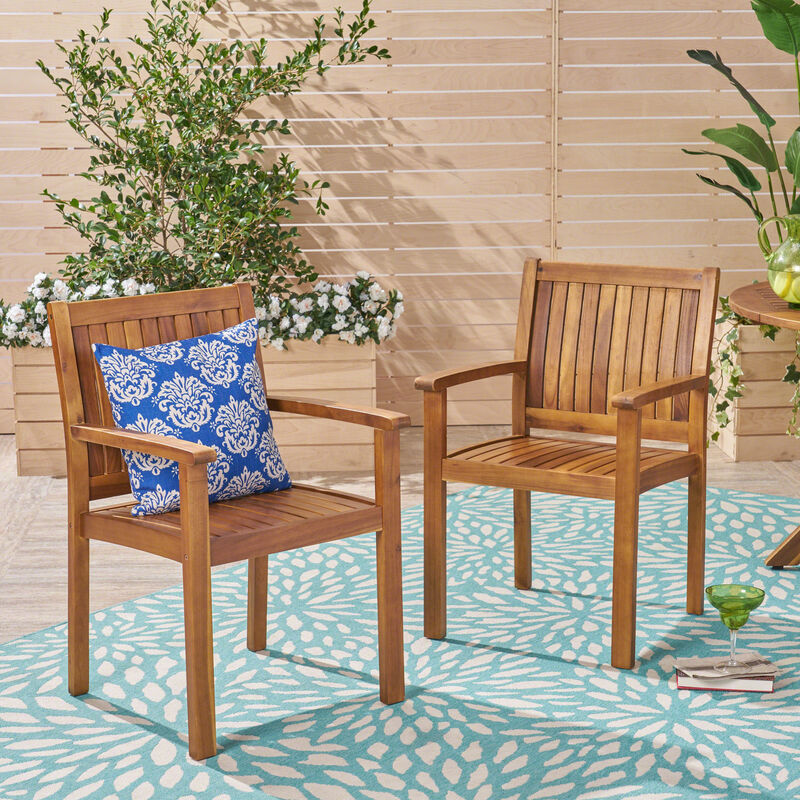 Merax Acacia Wood Outdoor Indoor Dining Chairs 2PCS