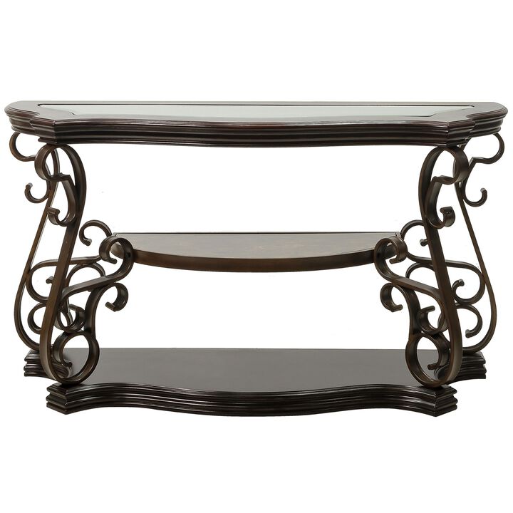 Sofa Table with Glass Top, MDF Marble Paper Shelf with Metal Legs