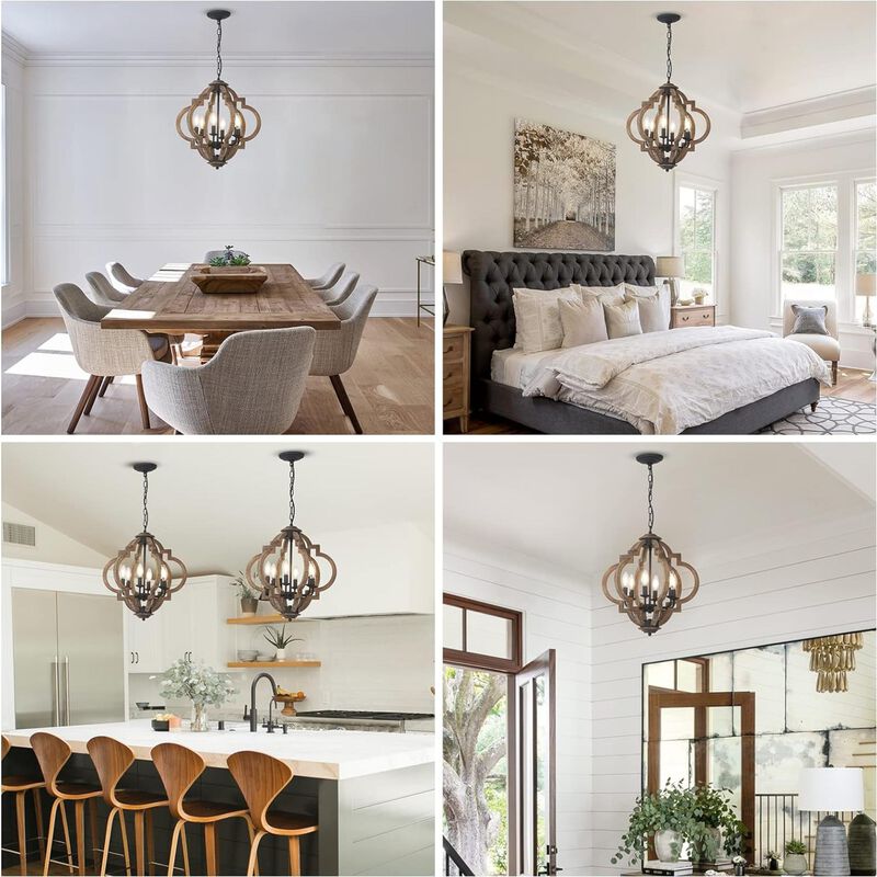 ELEMENT ACE 6-Light Rustic Farmhouse Geometric Orb Chandelier Hanging Pendant Light Fixture for Dining Room Kitchen Island Bedroom Entryway Living Room image number 6