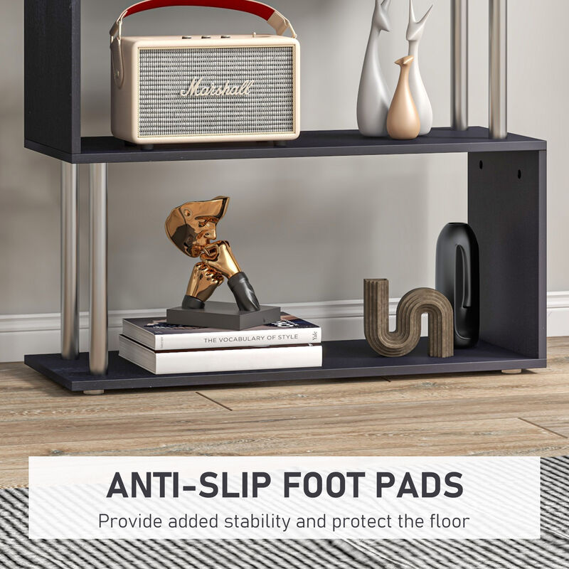 HomCom Modern S-Shaped 5 Tier Room Dividing Bookcase Wooden Storage Display Stand Shelf - Black