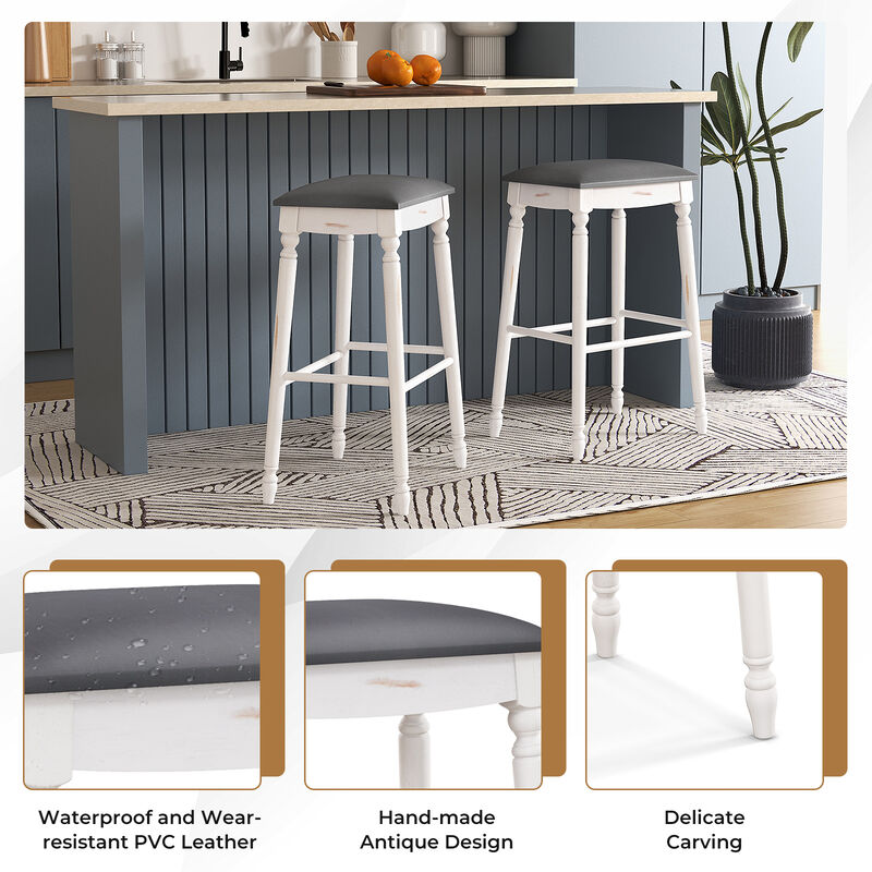 Bar Stool Set of 2 with Padded Seat Cushions and Wood Legs