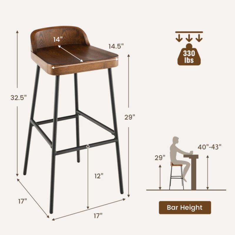 Hivvago 29 Inch Industrial Bar Stools with Low Back and Footrests