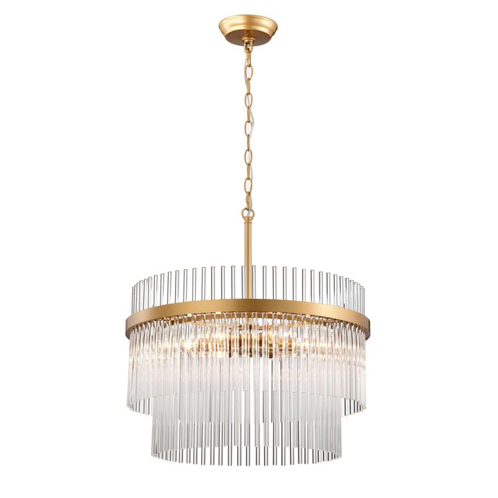 Clio Glossy Bronze Two-Tier Crystal Glass Bar Round Chandelier