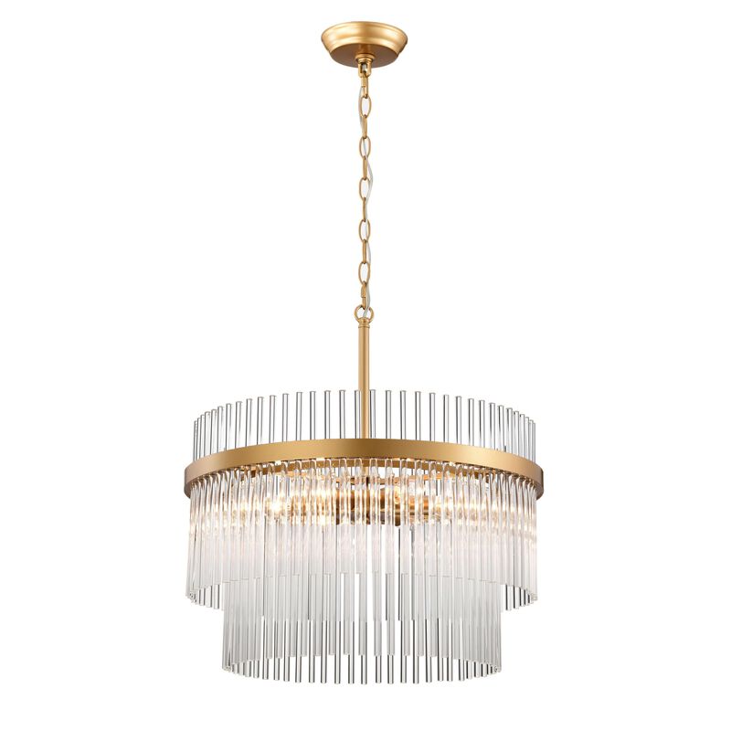 Clio Glossy Bronze Two-Tier Crystal Glass Bar Round Chandelier image number 0