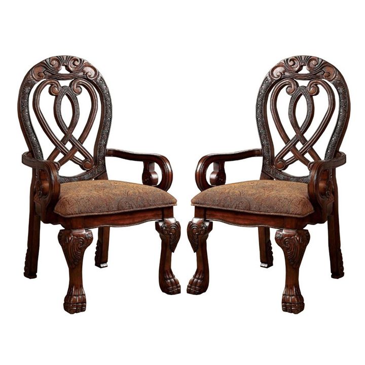 Wyndmere Traditional Arm Chair, Cherry Finish, Set of 2-Benzara