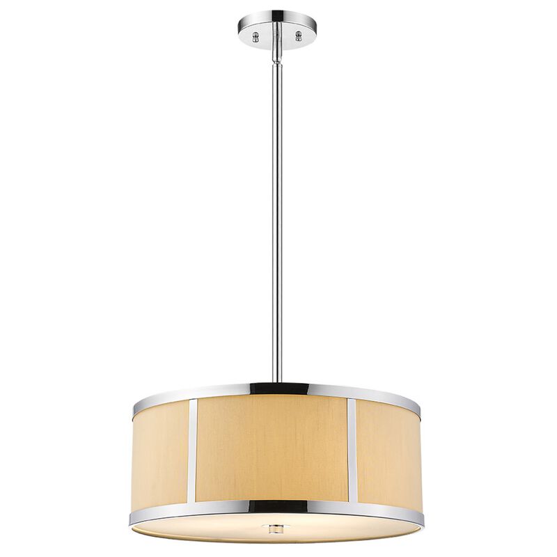 Hivvago Butler 3-Light Polished Chrome Pendant With Coarse Cream Linen Shade And Opal Acrylic Diffuser