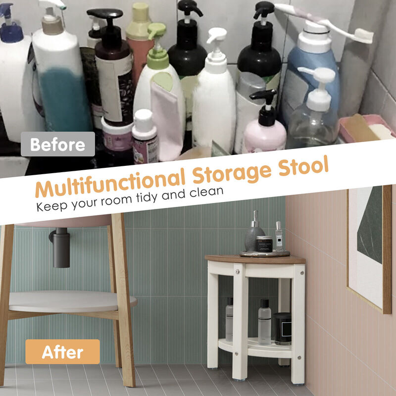 Heavy Duty Corner Shower Bench Stool with Storage Shelf for Shaving Legs