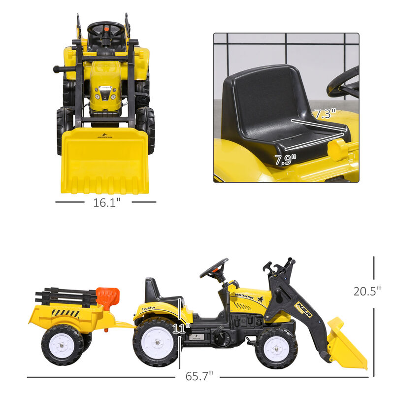 BreeBe Ride-On Kids Bulldozer/Excavator Toy with Real Working Dirt Bucket, Easy Pedal Controls, 6 Wheels, & Cargo Trailer image number 2