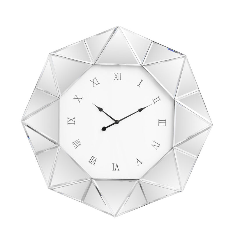 HomeRoots 26" Silver Mirrored Glass Silent Analog Geometric Wall Clock image number 0
