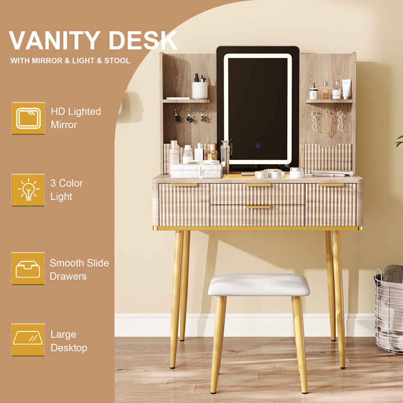 Gemhax LED 4-Drawer Vanity Desk image number 8