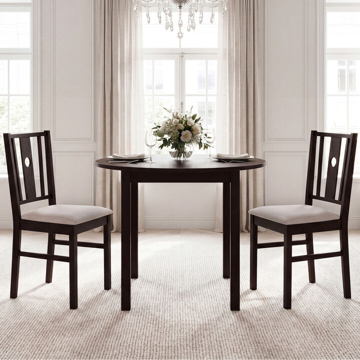 Set of 2 Rubber Wood Dining Chairs with Padded Fabric Seat for Kitchen and Home-Coffee