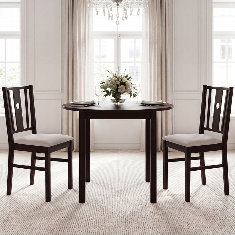 Set of 2 Rubber Wood Dining Chairs with Padded Fabric Seat for Kitchen and Home-Coffee image number 1
