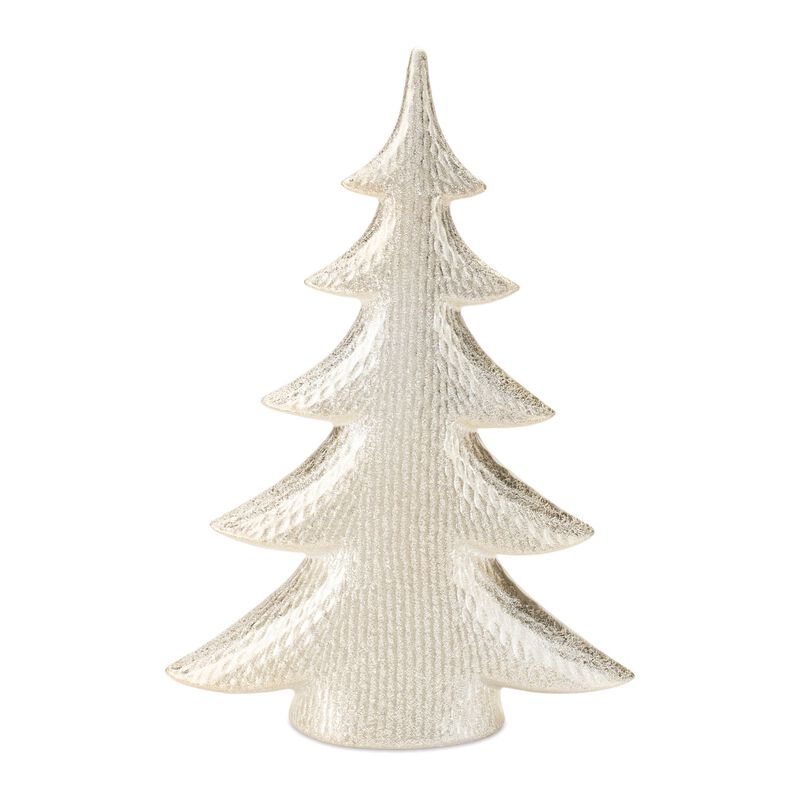 Porcelain Holiday Pine Trees (Set of 2) – Shimmer Ceramic Tree Figurines for Elegant Christmas and Winter Décor