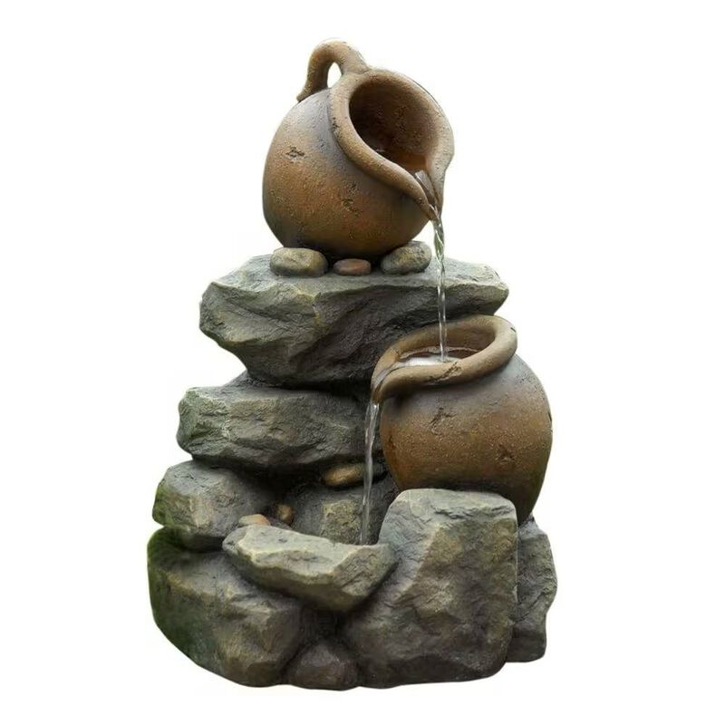 Outdoor Garden Rock and Pitchers Waterfall Fountain with Pump for Soothing Water Flow and Natural Garden Aesthetic