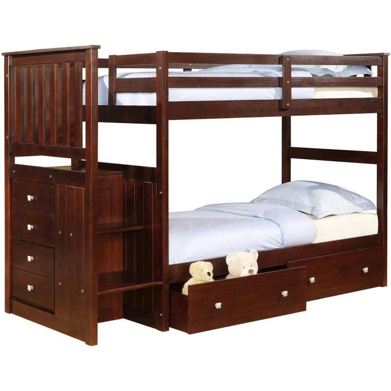 Donco Trading Twin/Twin Mission Stairway Bunk Bed W/Dual Under Bed Drawers image number 0