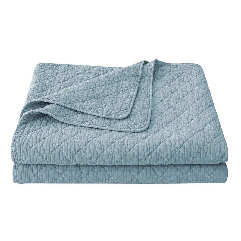 Stonewashed Cotton Gauze Light Blue King Quilt Set image number 0