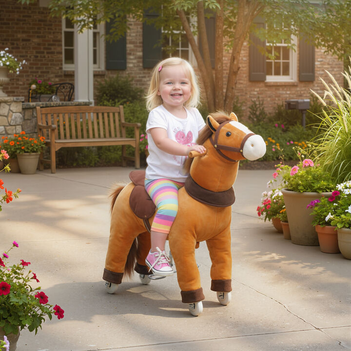 BreeBe Plush Pony Ride-On with Wheels for Kids