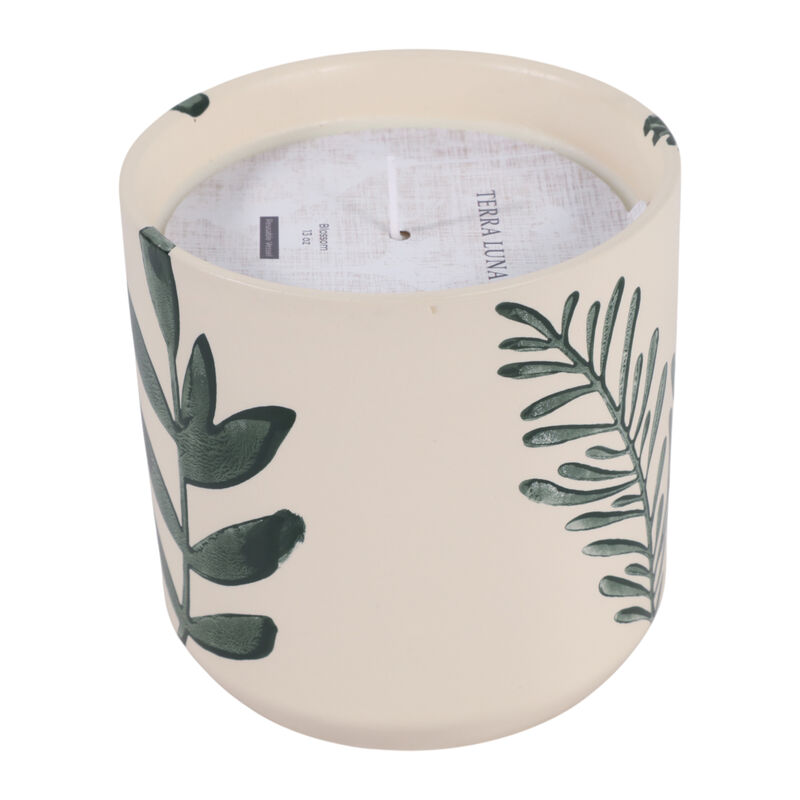 5" 13 Oz Blossom Leaf Print Candle, White/blue image number 4