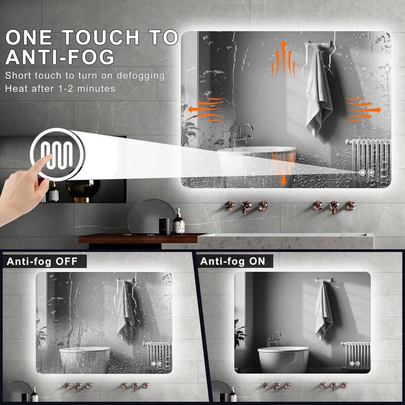Rectangular Backlit Bathroom Mirror with Anti-Fog Technology and Adjustable Lighting image number 7