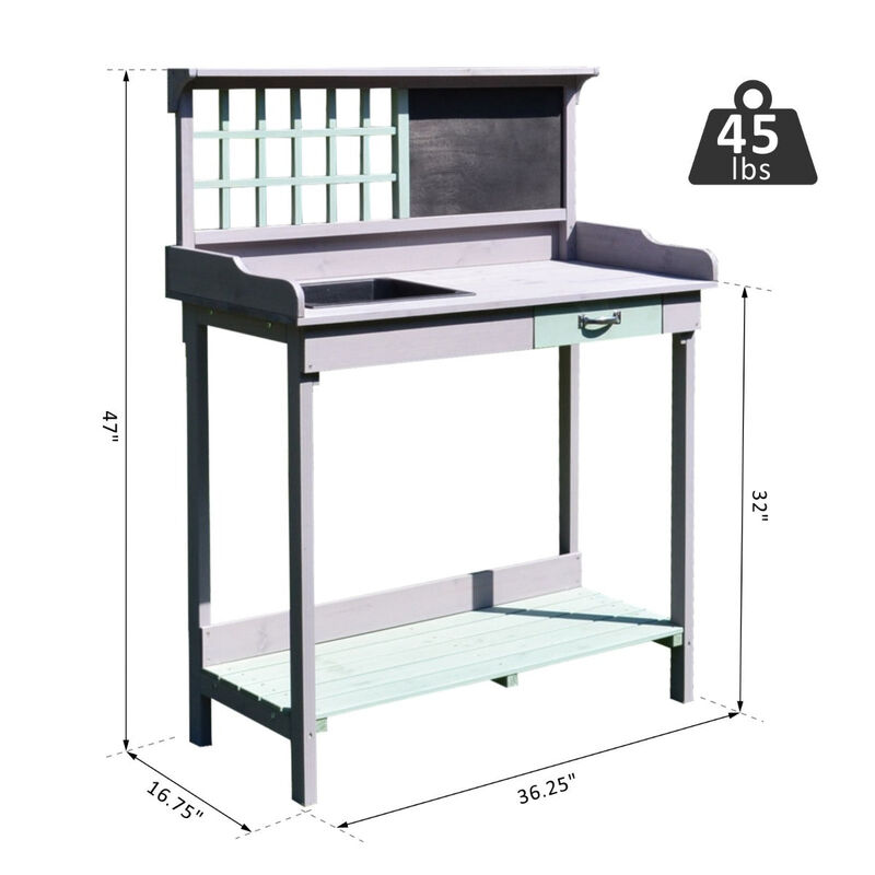 Light Gray Garden Station: Potting Bench with Sink, Blackboard & Storage